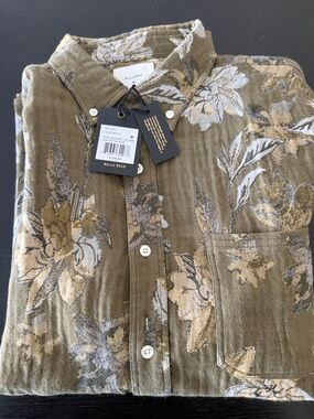 Billy Reid Olive and Beige Floral Button-Down Shirt